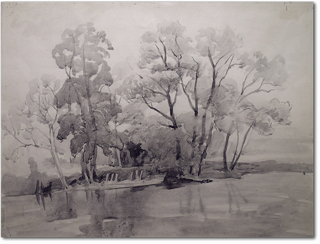 Georges Henri Carré - Arbres se mirant dans l'eau